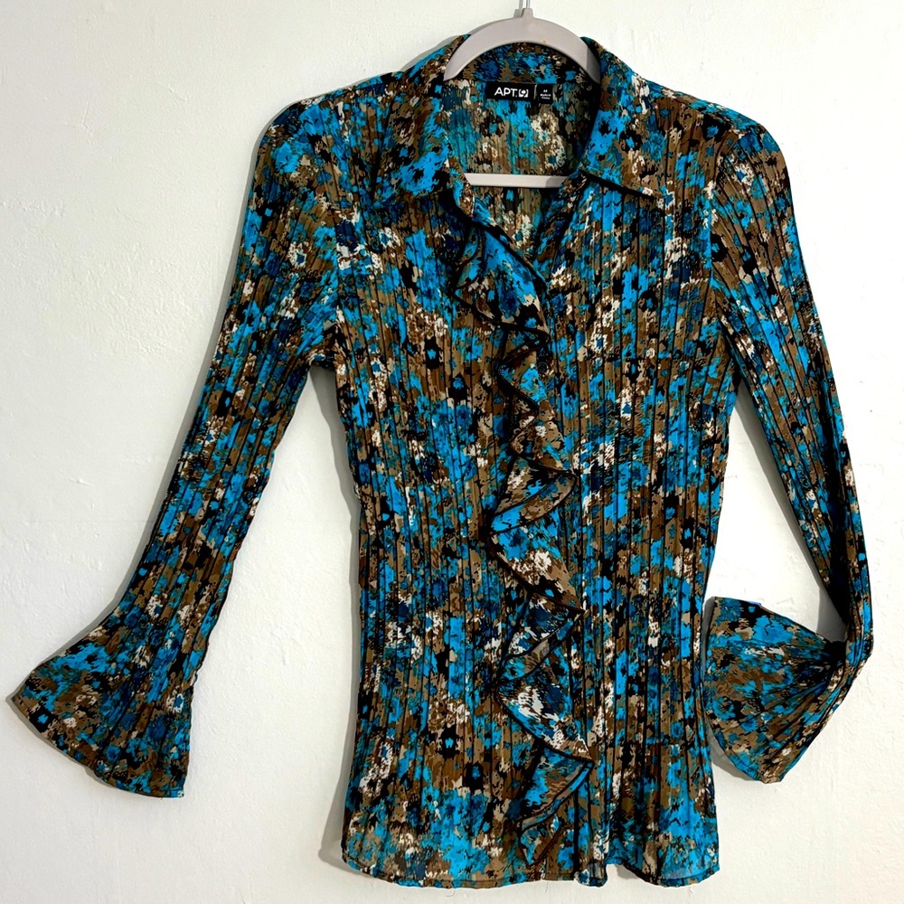 APT. 9 pleated abstract ruffle button blouse M